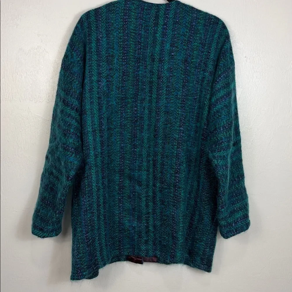 Vintage Dominique Maranda Wool Mohair Sweater Jacket Blue Green Size L